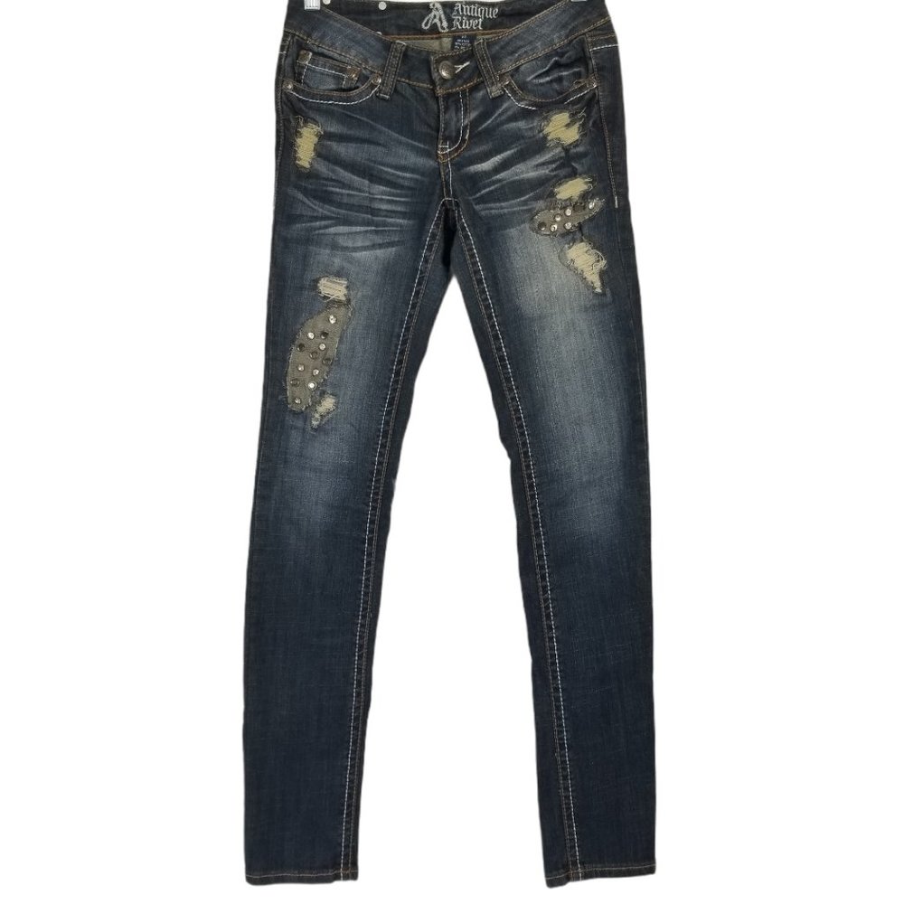 ANTIQUE RIVET Embellished Bling Distressed Jeans
